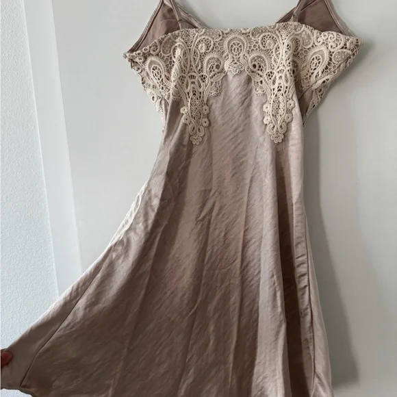 Lulus Maylene Champagne Satin Crochet Lace Slip Mini Dress - Picture 7 of 7